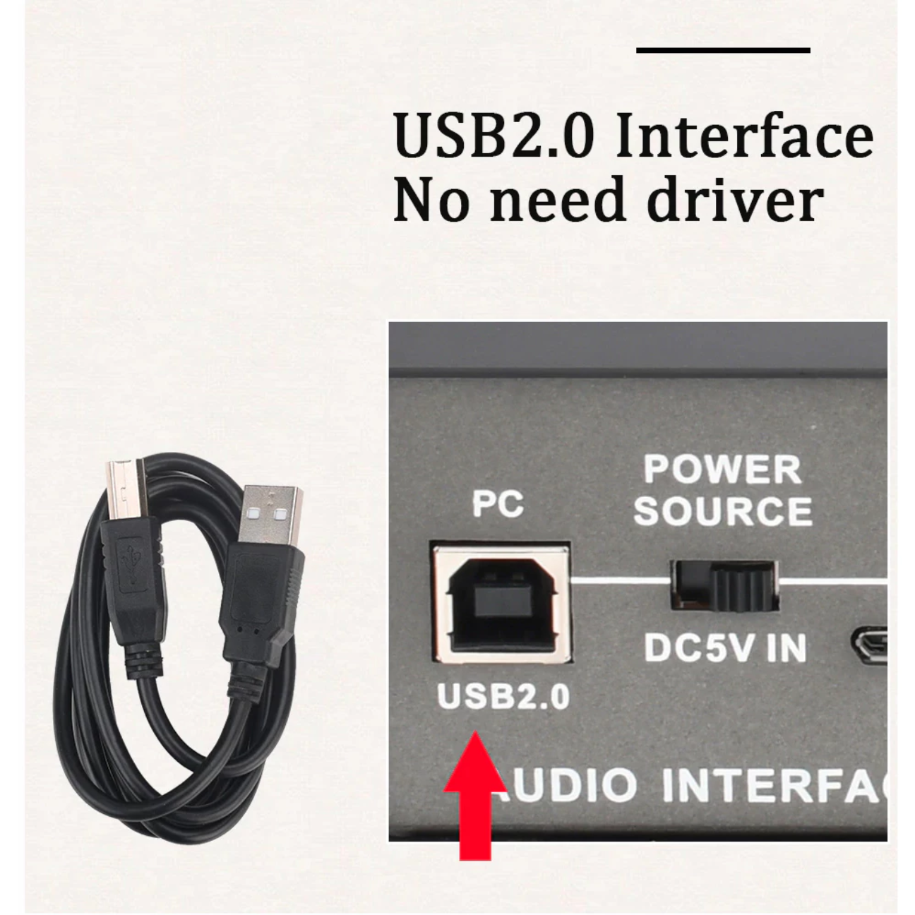 USB2.0 Interface of XTUGA TEYUN Q24 sound card, featuring no need for driver installation