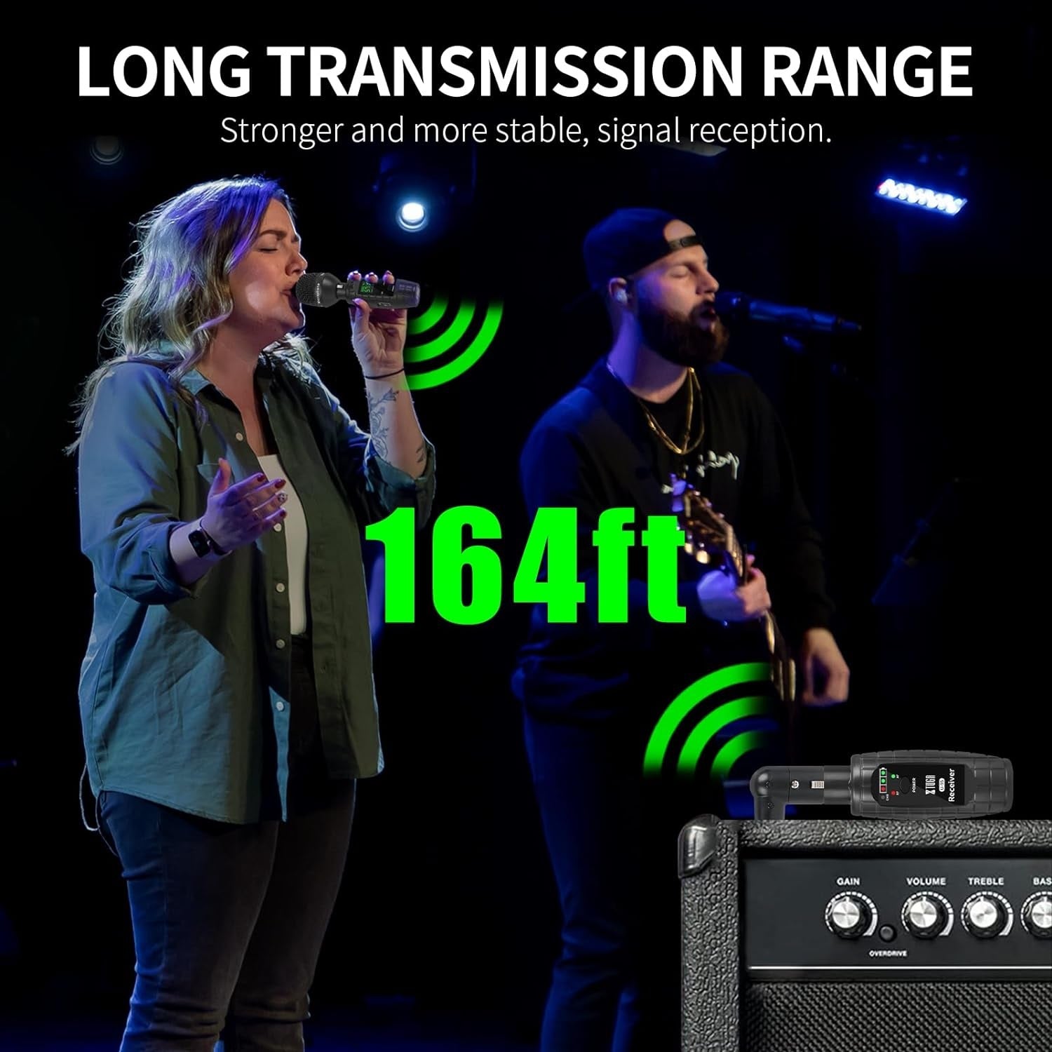 XTUGA U-95 guitar wireless system with long transmission range of 164ft for clear signal reception