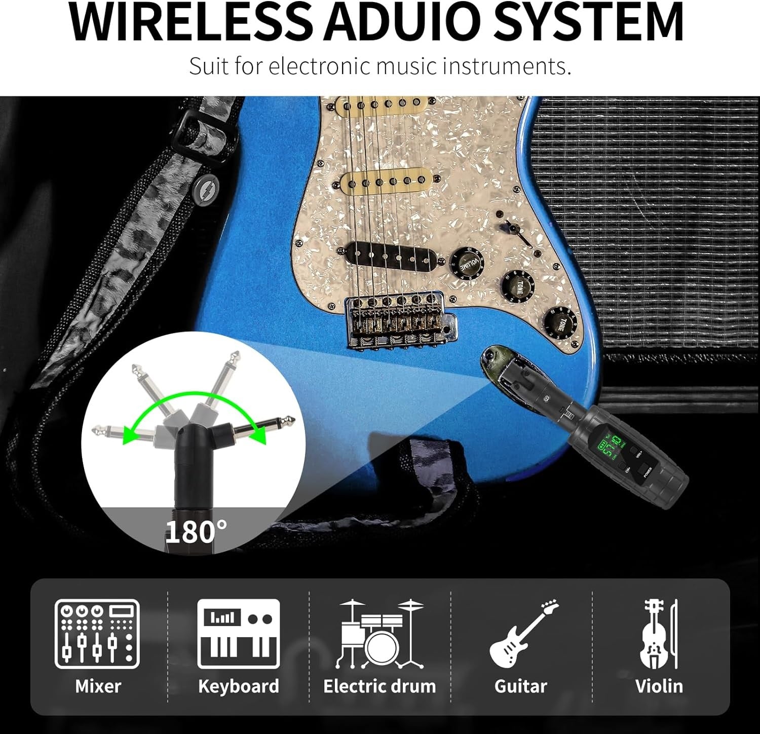 XTUGA U-95 guitar wireless system with 180-degree adjustable transmitter for guitars and electronic instruments