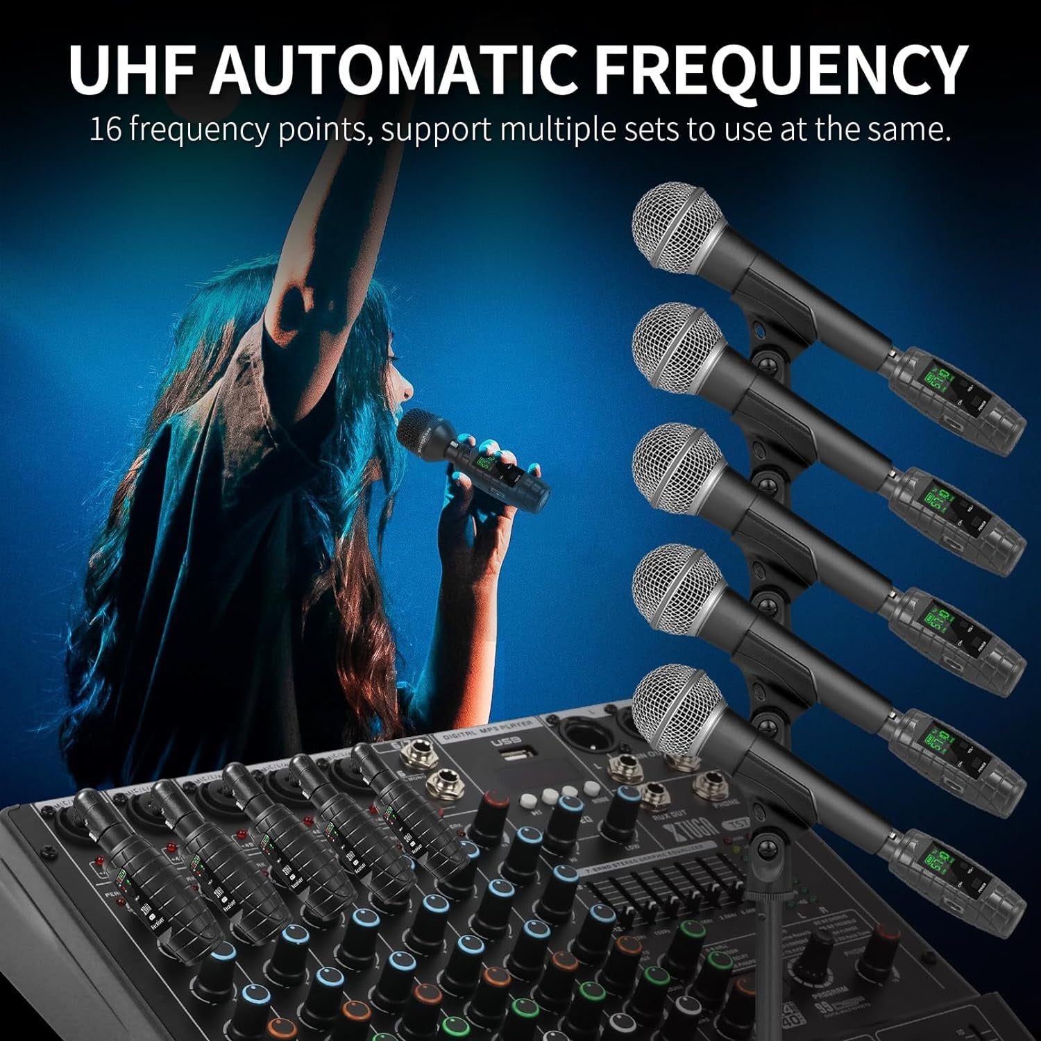 XTUGA U-95 guitar wireless system with UHF automatic frequency for multiple microphone sets