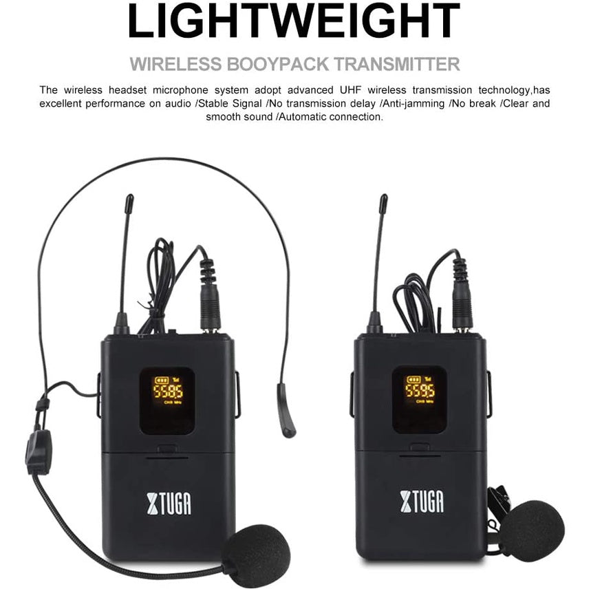 XTUGA UML200 wireless microphone system with lightweight bodypack transmitter and clear sound quality