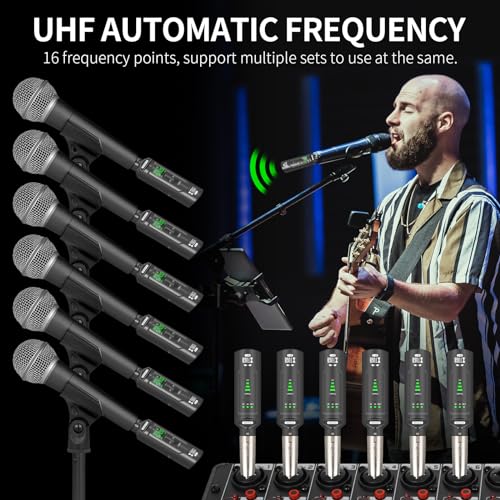 Wireless XLR transmitter and receiver kit with multiple microphones for live performances