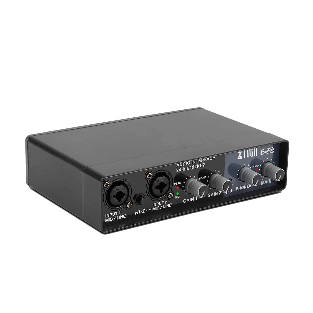 XTUGA E22 professional sound card compact USB audio interface with dual combo inputs gain and headphone controls