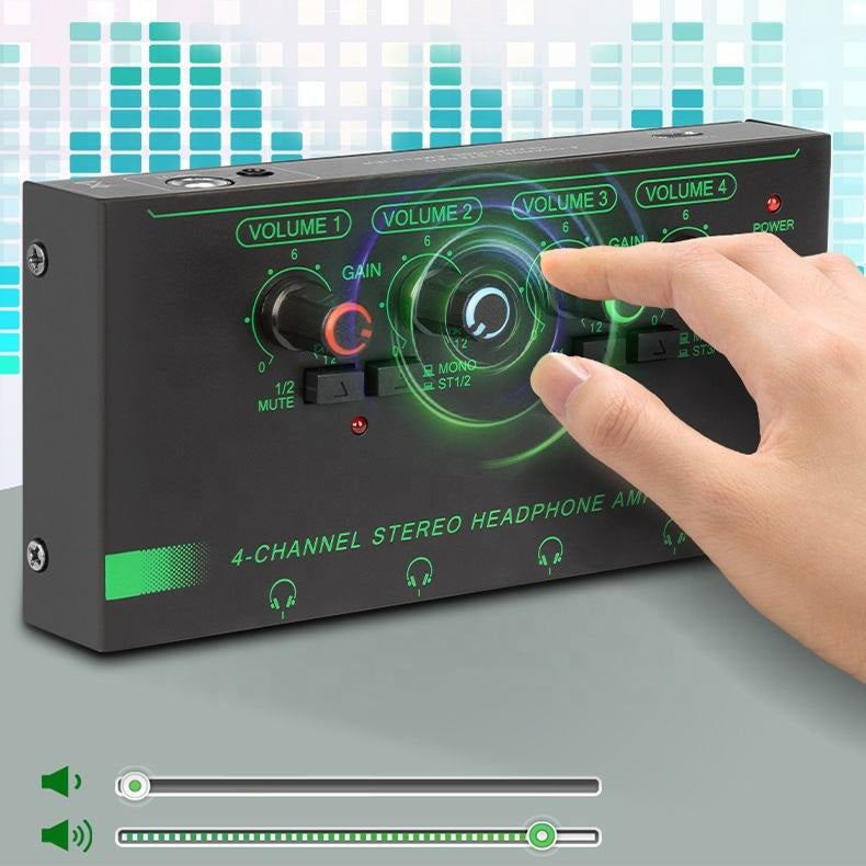 VMIDirect 4 channel stereo headphone amp with hand turning gain knob and LED display XTUGA EH04 EH06 Professional Monitor Splitter