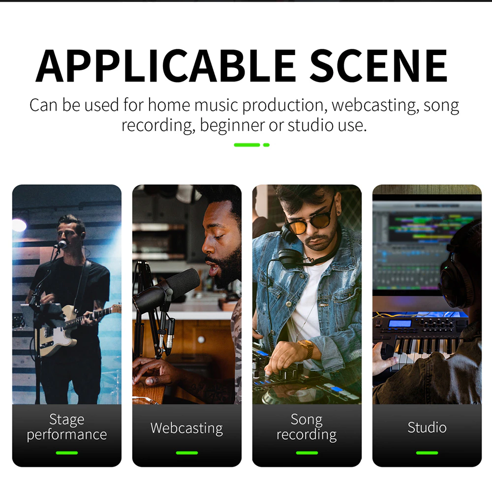 XTUGA XU3 mini audio interface showcased in various applicable scenes for music production and recording