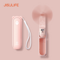 Pink handheld portable mini fan power bank with cute bear design and USB charging port