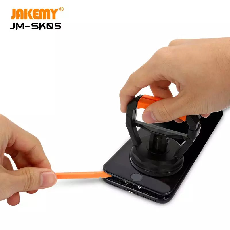 LCD Screen Suction Cup Opener tool set in use with orange lever on a smartphone for easy screen repair