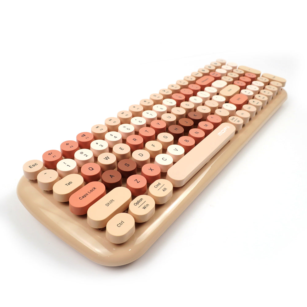 Mofii Candy BT keyboard for IOS and Android with pastel round keys in beige and peach colors