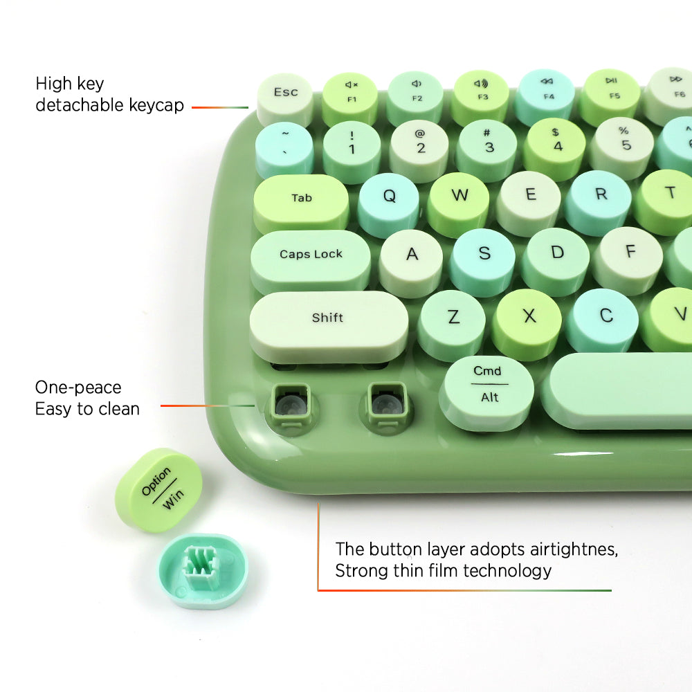 Mofii Candy BT keyboard for IOS and Android with detachable pastel green and blue keycaps