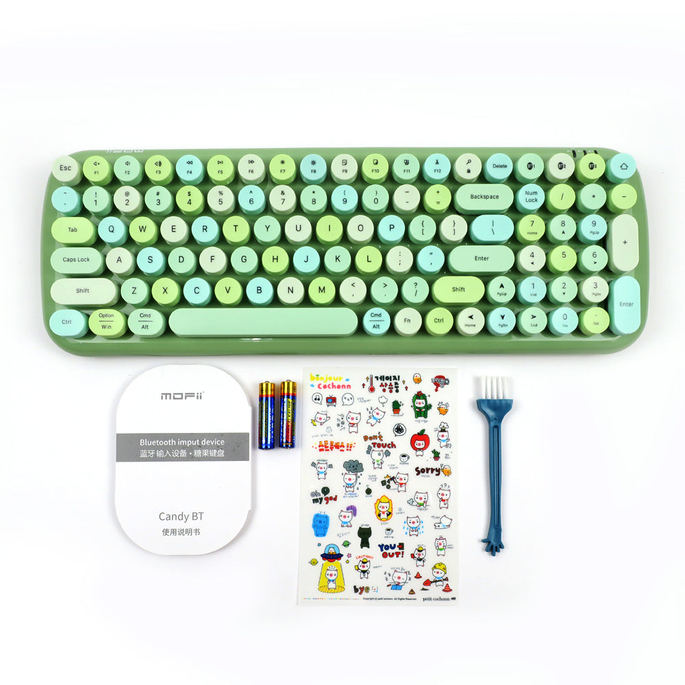Mofii Candy BT keyboard for IOS and Android green retro Bluetooth keyboard with round keys and cleaning accessories