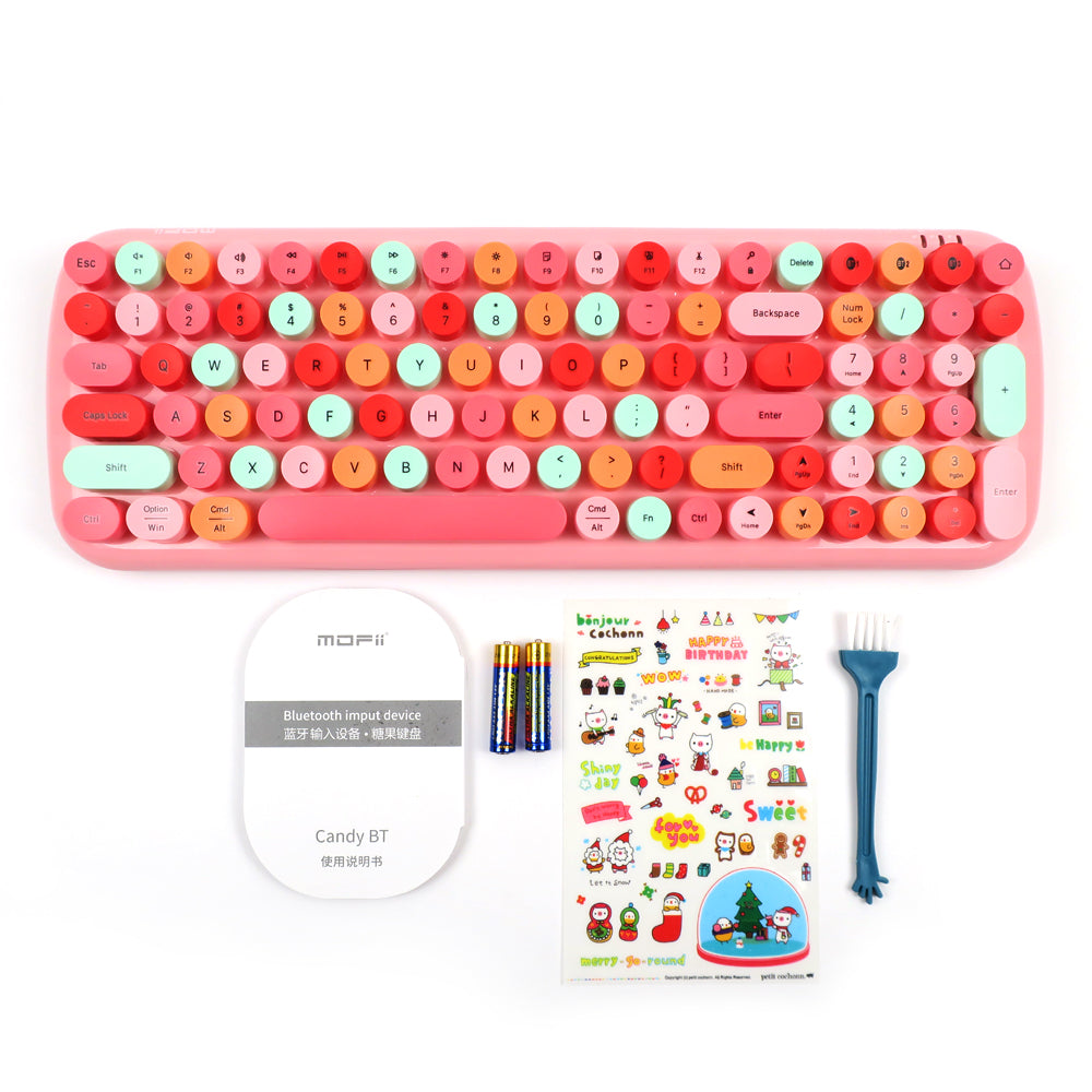 Mofii Candy BT keyboard for IOS and Android with colorful round keys and accessories