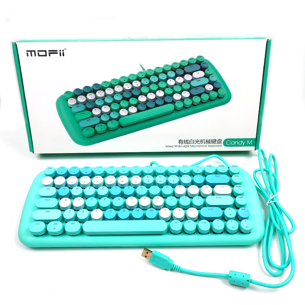 MOFII Candy M keyboard with lights in teal with round keys and USB cable by VMIDirect