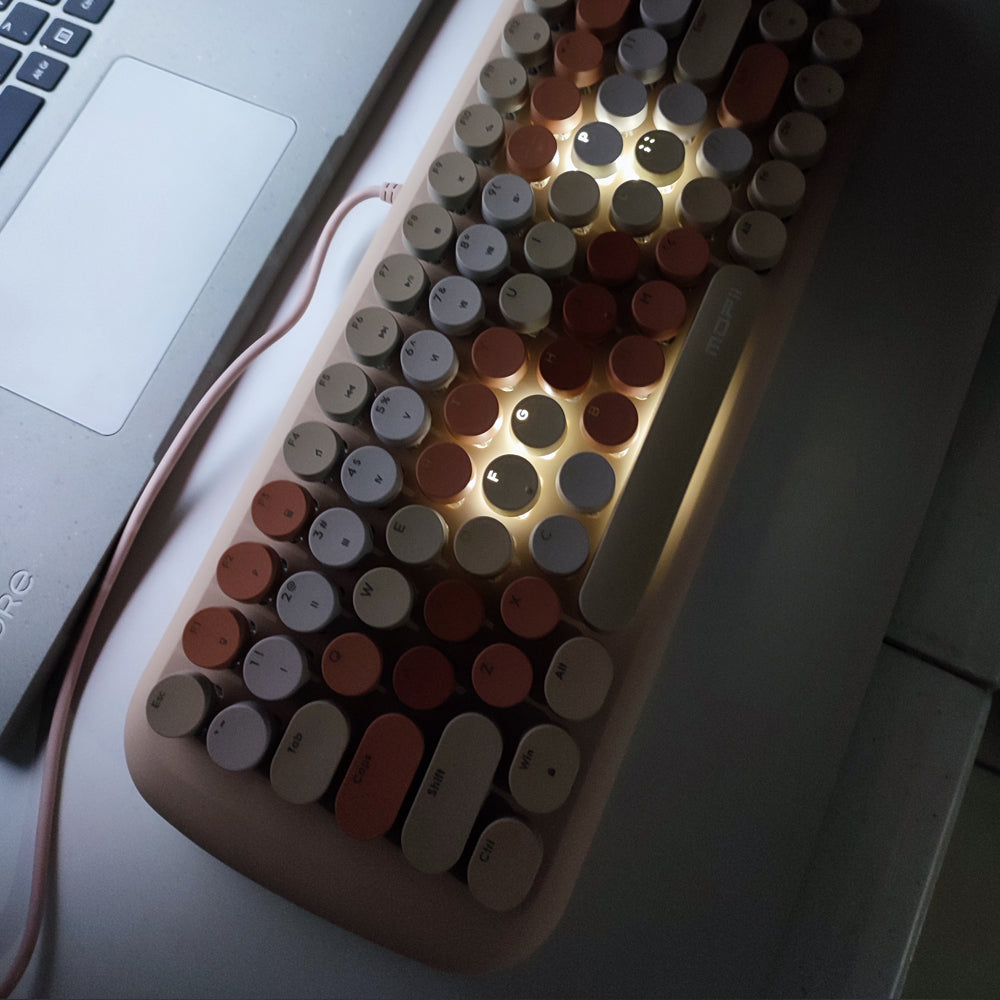 MOFII Candy M keyboard with lights featuring round colorful keys in soft pastel tones