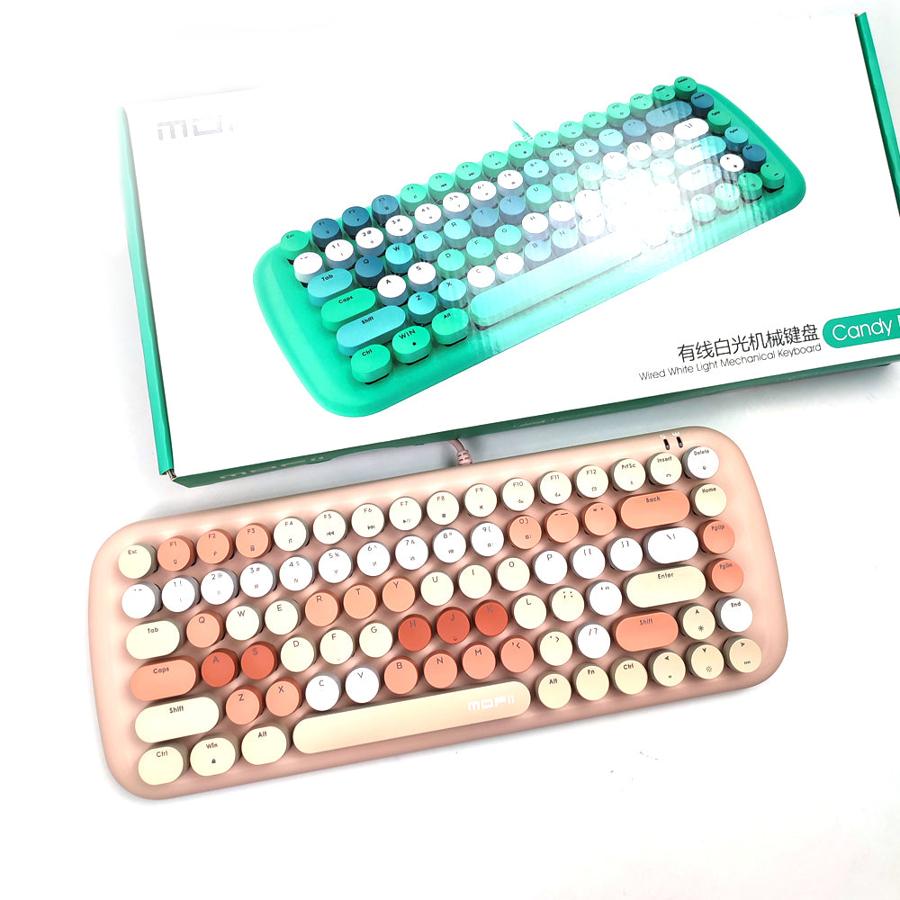 MOFII Candy M keyboard with lights in pastel pink and cream colors with round keys