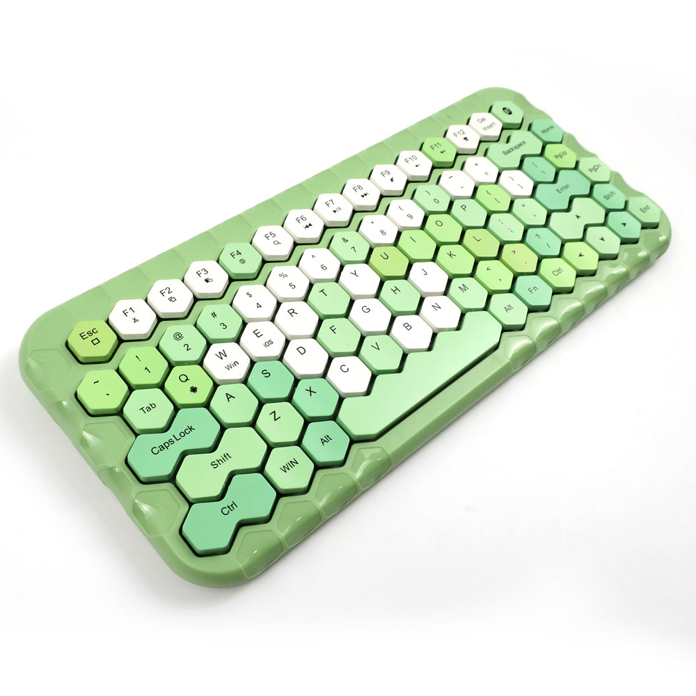 MOFII HONEY BT keyboard with green and white hexagonal keys wireless mechanical design
