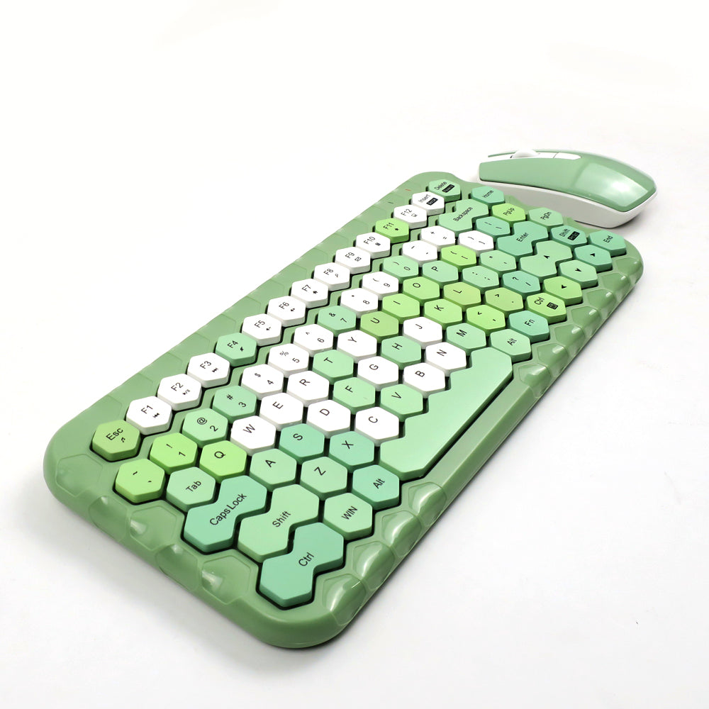 Mofii Honey PLUS gaming keyboard set in green hexagonal key design with matching mouse