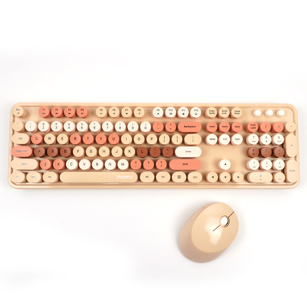 Mofii Sweet Mixed 2.4G keyboard for PC with matching wireless mouse in beige and brown tones