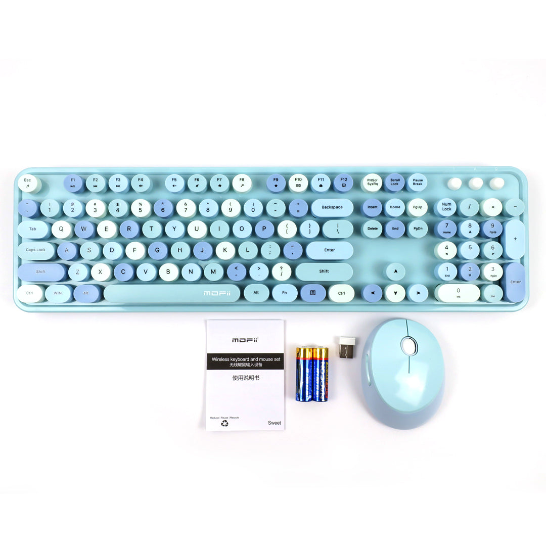 Mofii Sweet Mixed 2.4G keyboard for PC wireless blue keyboard and mouse set with round keys