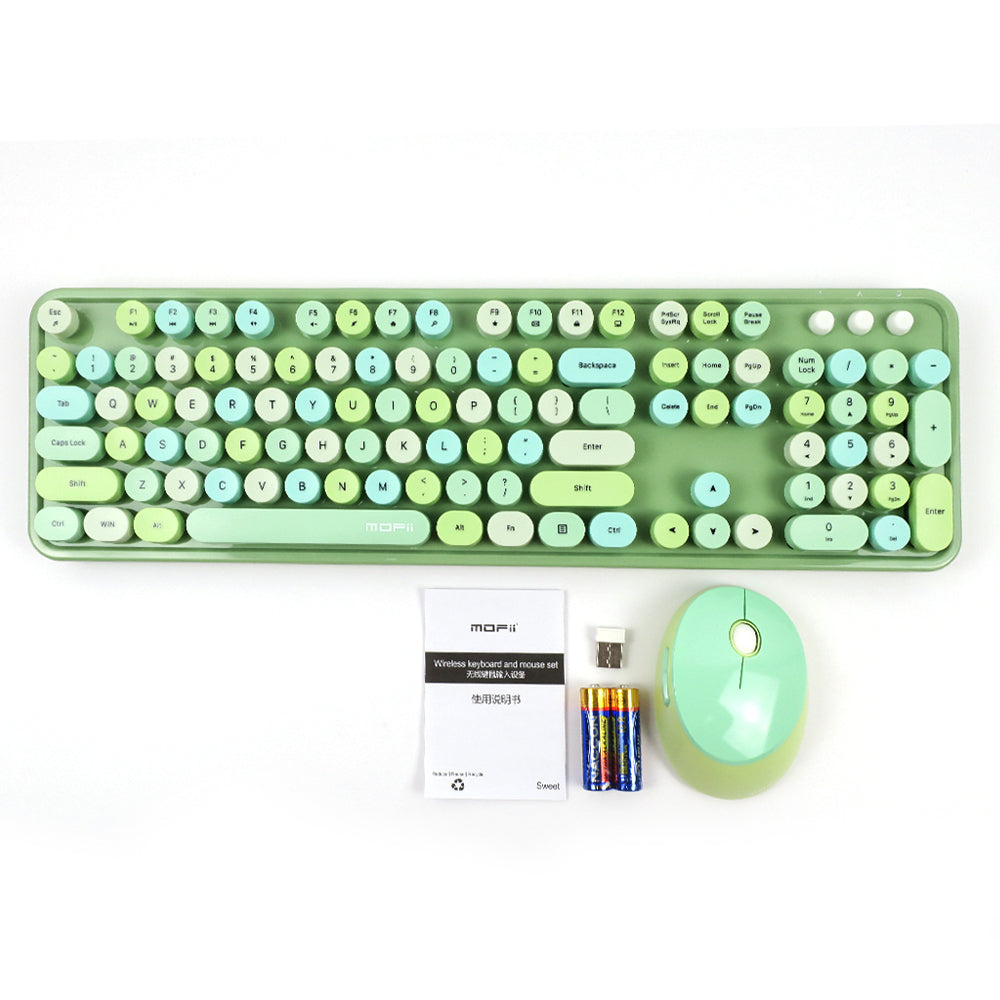 Mofii Sweet Mixed 2.4G keyboard for PC with wireless mouse and batteries in pastel green
