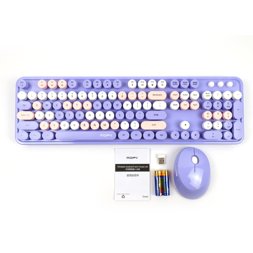 Mofii Sweet Mixed 2.4G keyboard for PC with wireless purple keyboard and mouse set