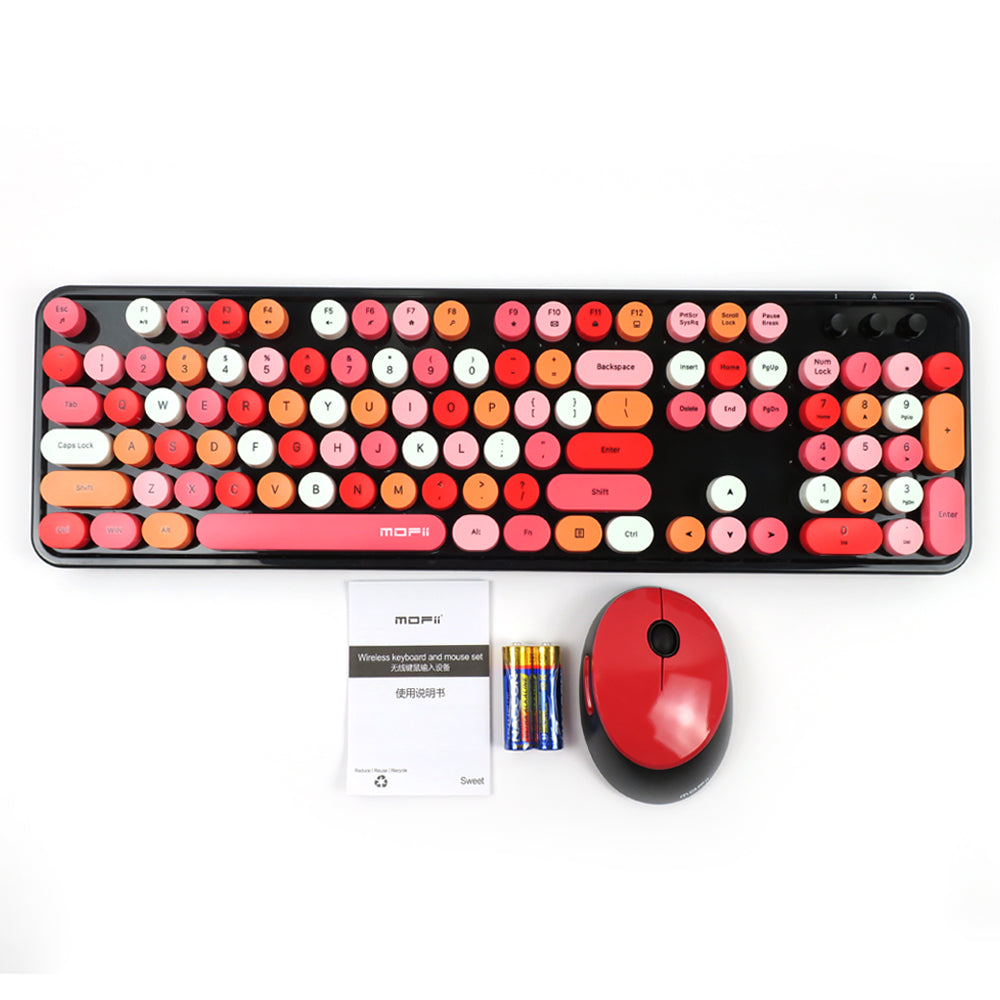 Mofii Sweet Mixed 2.4G keyboard for PC with colorful round keycaps and matching red wireless mouse