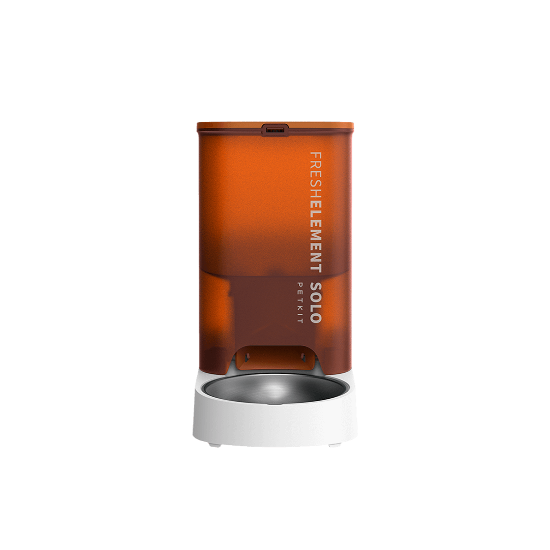 Petkit Fresh Element Solo pet food dispenser with translucent brown container and white base bowl