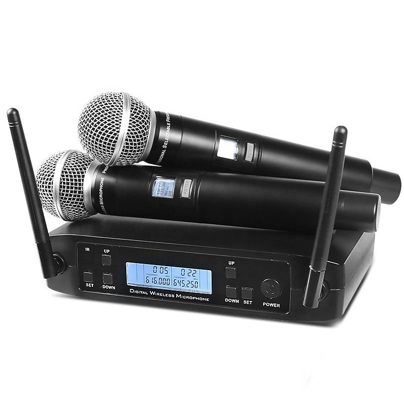 Professional karaoke mic wireless system with two handheld microphones and a digital receiver