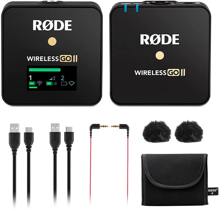 Rode Wireless Go II Wireless Microphone System for Video with dual transmitters and accessories