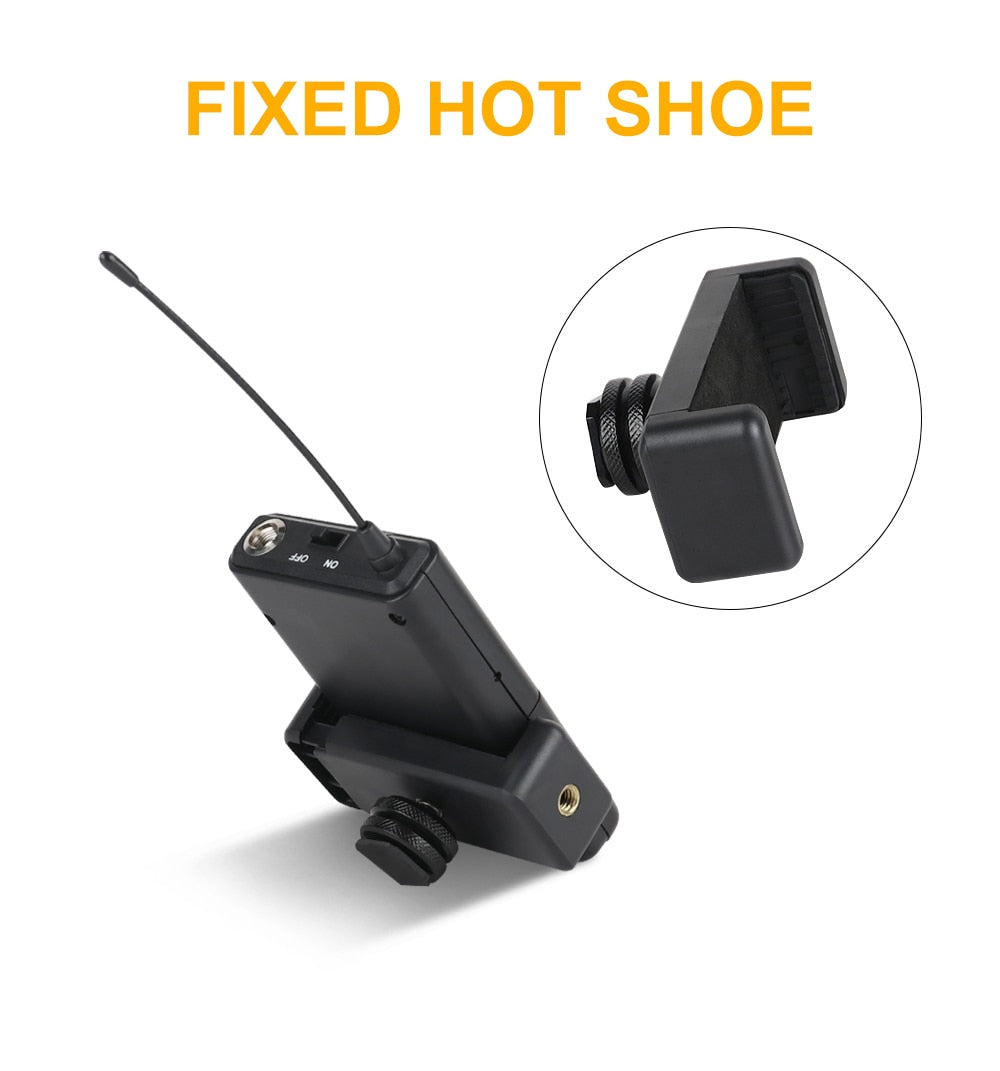 XTUGA lapel mic system for camera wireless transmitter with fixed hot shoe mount and antenna