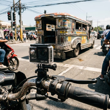 SJCAM SJ4000 Air action camera mounted on a motorcycle in Philippine midday heat