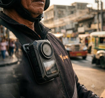 SJCAM A10 body camera for personal safety worn by a Filipino frontline worker