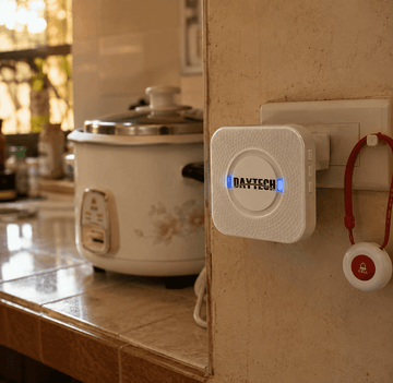 Daytech caregiver pager receiver plugged in at home, no monthly subscription medical alert alternative