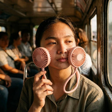 JISULIFE FA15 mini fan cooling a Filipino jeepney passenger during a hot commute