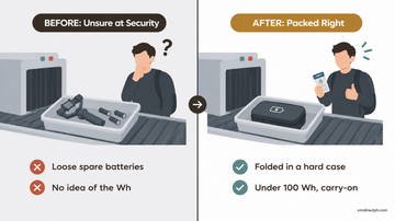 Can you bring a gimbal on a plane before and after: loose batteries at airport security vs gimbal folded in a hard case under 100 Wh