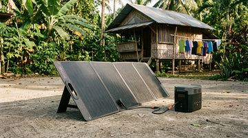 EcoFlow 160W foldable solar panel charging a power station in a Filipino provincial yard
