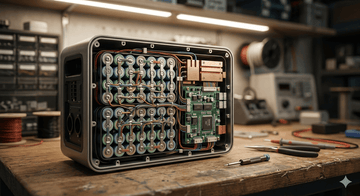 Battery cell modules inside a portable power station, illustrating the difference between LiFePO4 and NMC chemistry.