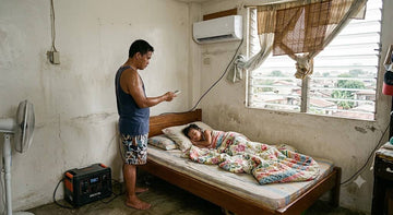 Pecron E3600LFP portable power station AC outputs used to run an inverter aircon during a Philippine brownout