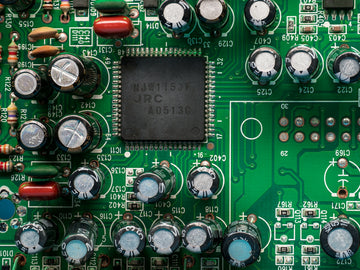 A circuit board filled with electronic components