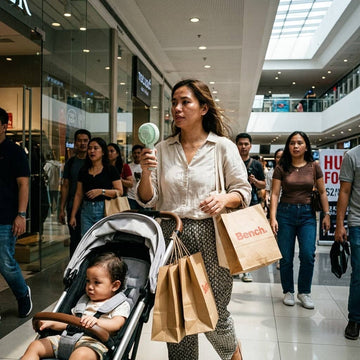 Portable hand fan versus portable mobile fan, JISULIFE FA43 at a busy Manila mall