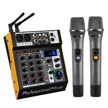 XTUGA LMX6 6-channel power amplifier mixer with two wireless microphones