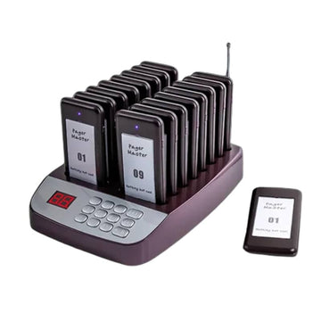 Daytech restaurant guest paging system with pagers on the charging base