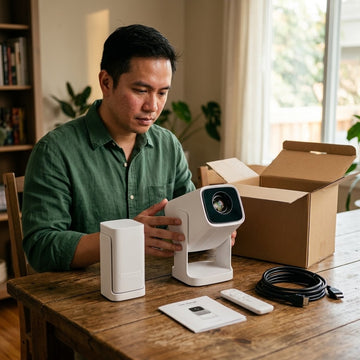 Filipino buyer unboxing a Wanbo Cube 1 projector to inspect it before deciding if the brand is legit