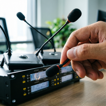 Syncing an XTUGA YTH800 noise-canceling conference microphone via infrared receiver