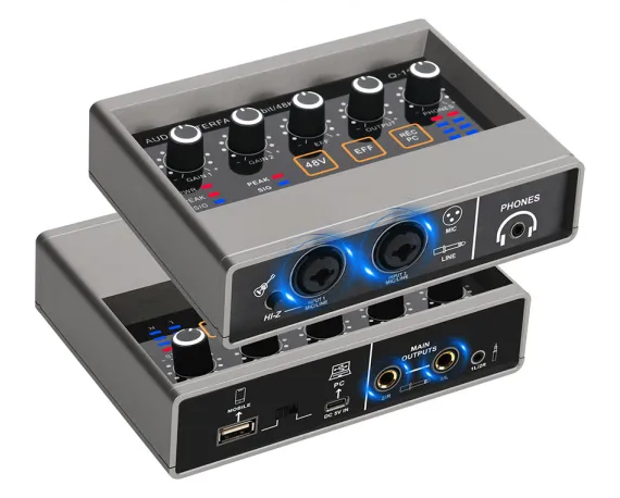 XTUGA Q16 Professional Audio Interface Mini Mono USB Sound Card with Monitoring 2 Channel Audio Mixer - VMI Direct