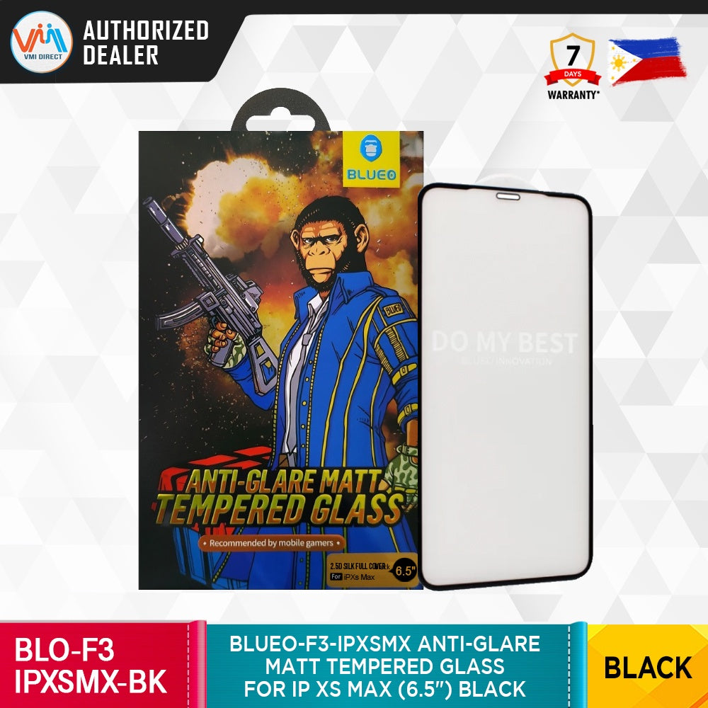 BLUEO-F3-IPXS MX ANTI-GLARE MATT TEMPERED GLASS FOR IP XS MAX (6.5”) BLACK / VMI DIRECT