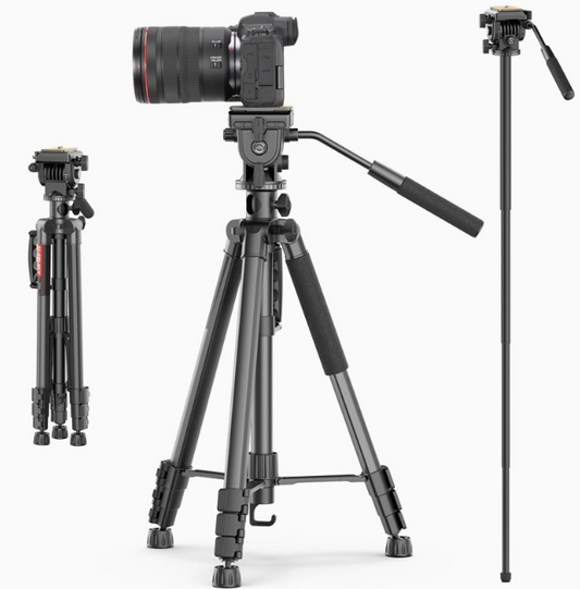 VT-02 Multifunctional Universal Tripod/Monopod Professional Overhead Tripod with Fluid Head Lightweight Aluminum 360 Panoromic and Vertical  Shots Different Angles for Photography and Videography DSLR Camcorder Smartphones