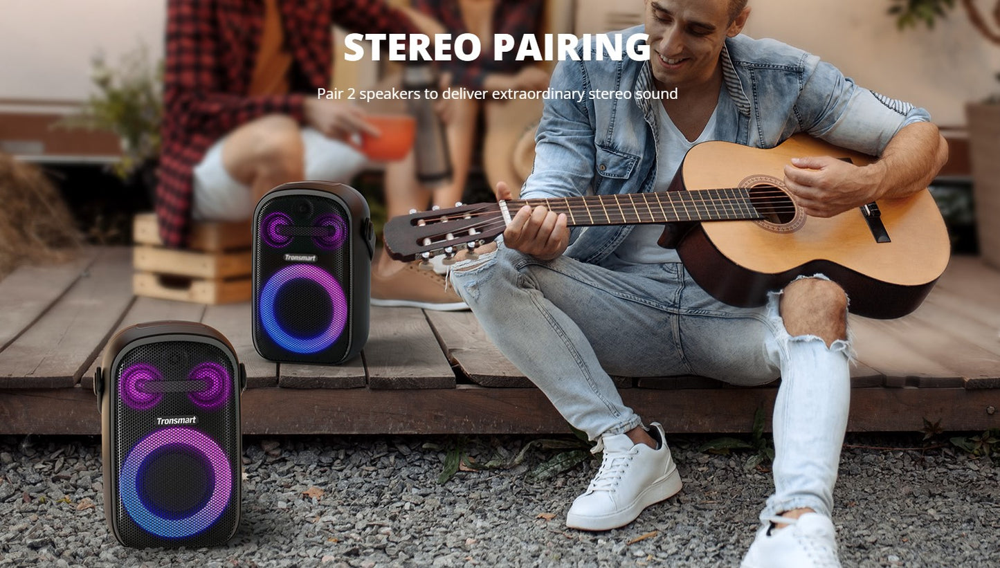 Tronsmart Halo 100 Portable Party Speaker 3-Way Sound System Splendid Lighting Effects Ultra Portable with Handle 18 Hours of Playtime Stereo Pairing Personalize Audio Effects via App Dual Audio Modes Party Speaker 60W Strong Power IPX6 Waterproof - VMI