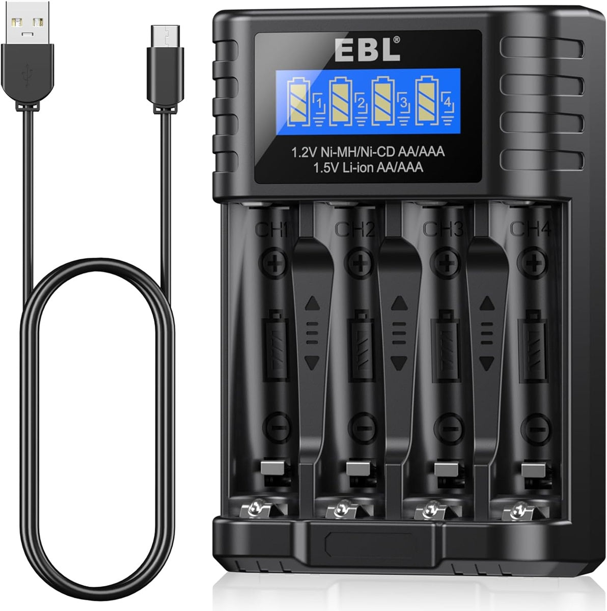 EBL MYMYC0006AEB 1.5V AA AAA Rechargeable Lithium Battery Charger with LCD Display
