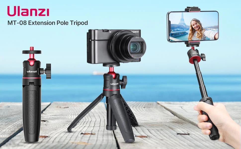 Ulanzi MT-08 Extendable Handheld Portable Tripod / Monopod with 1/4 inch Screw to Handle Cellphone Folding Camera Stand