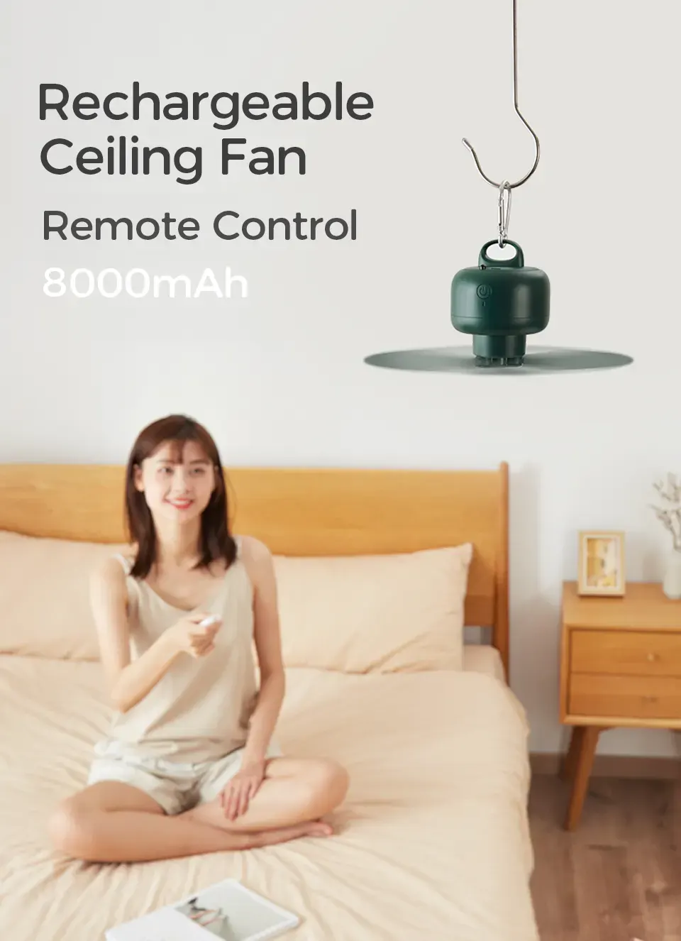 JISULIFE FA16 8000mAh Remote Control Type C USB Storage Ceiling Ultra Portable Ceiling Fan Quiet Rechargeable Electric Hanging Fan 4 Gears Wind with Remote Control for Indoor and Outdoor